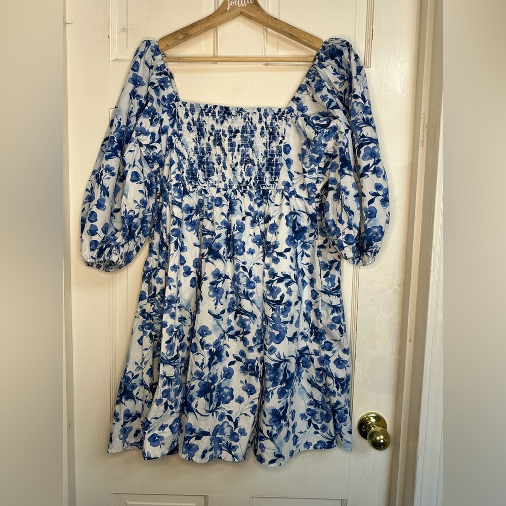 Abercrombie and Fitch Emerson Mini Dress Blue and White Floral Dress LT Large - Picture 1 of 6